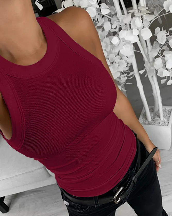 Solid Color Round Neck Sleeveless Vest Summer Basic Vest Slim Fit Knitted Ribbed I-Shaped Women's Casual Solid Color Vest Top
Solid Color Round Neck Sleeveless Vest Summer Basic Vest Slim Fit Knitted Ribbed I-Shaped Women's Casual Solid Color Vest Top