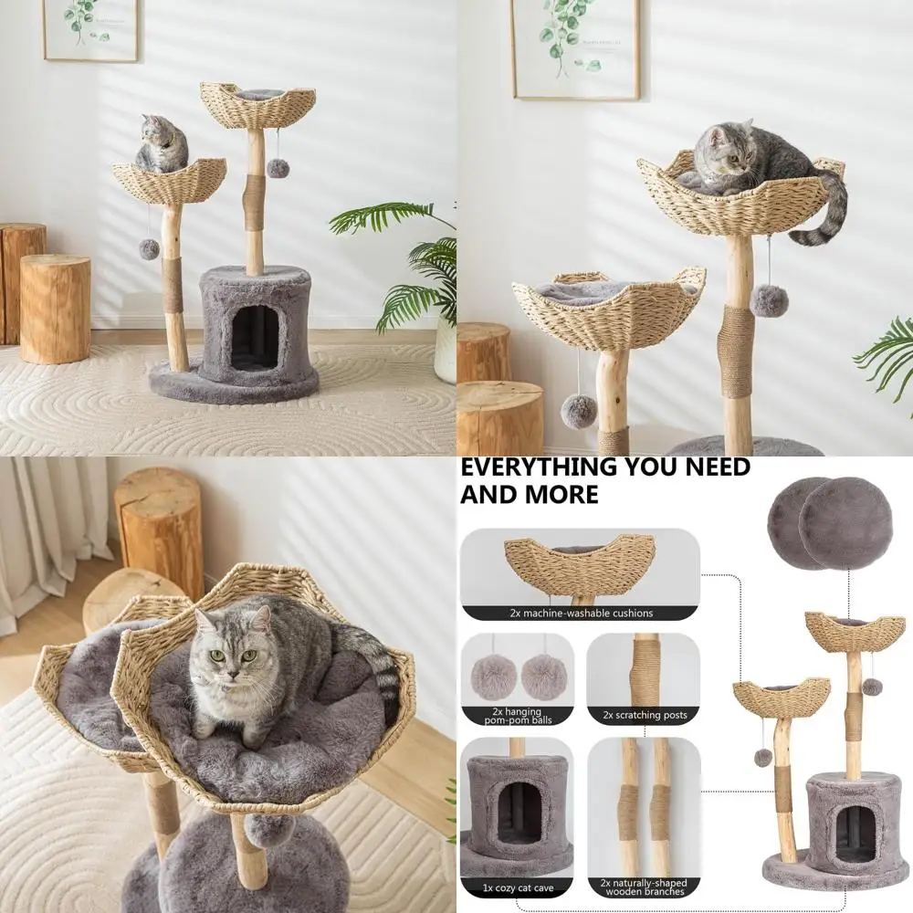 Elevated Wooden Cat Tower for Large Indoor Cats: 46 High Luxury Cat Condo with Scratching Post
Elevated Wooden Cat Tower for Large Indoor Cats: 46 High Luxury Cat Condo with Scratching Post