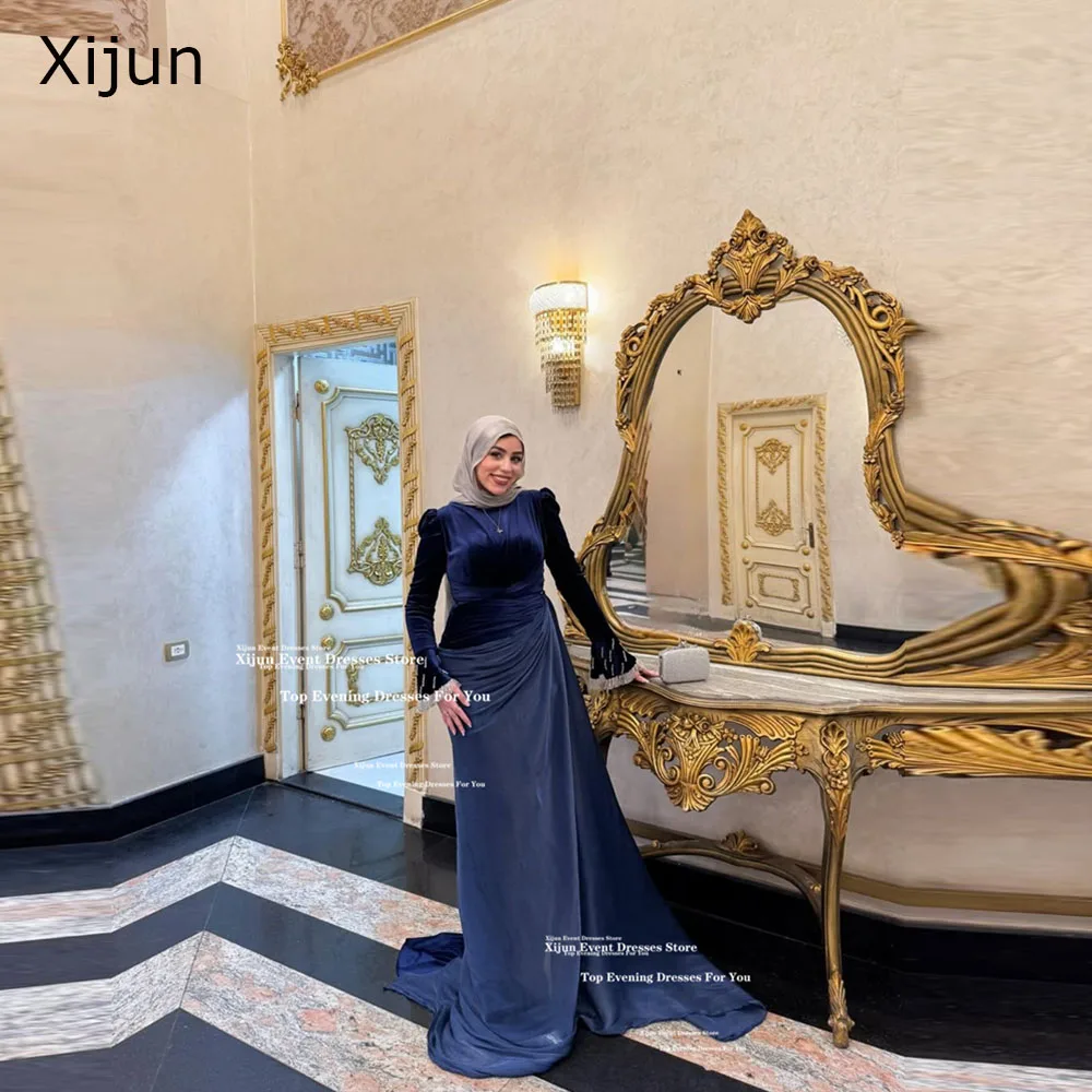 Xijun Navy Blue Velvet Evening Dresses Modest Long Sleeves Pleated Prom Dresses Formal Occasion Prom Gowns Women 2026 Customized
Xijun Navy Blue Velvet Evening Dresses Modest Long Sleeves Pleated Prom Dresses Formal Occasion Prom Gowns Women 2026 Customized