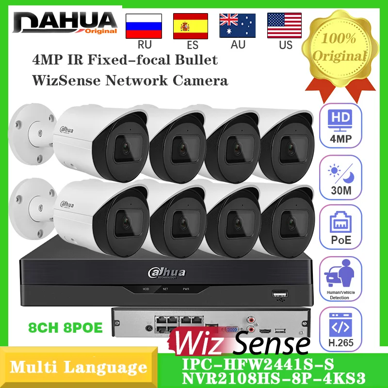 Original Dahua 8PCS 4MP IPC-HFW2441S-S Fixed-focal Bullet WizSense Network Camera 8POE 8CH NVR2108HS-8P-4KS3 Kits Built in MIC
Original Dahua 8PCS 4MP IPC-HFW2441S-S Fixed-focal Bullet WizSense Network Camera 8POE 8CH NVR2108HS-8P-4KS3 Kits Built in MIC