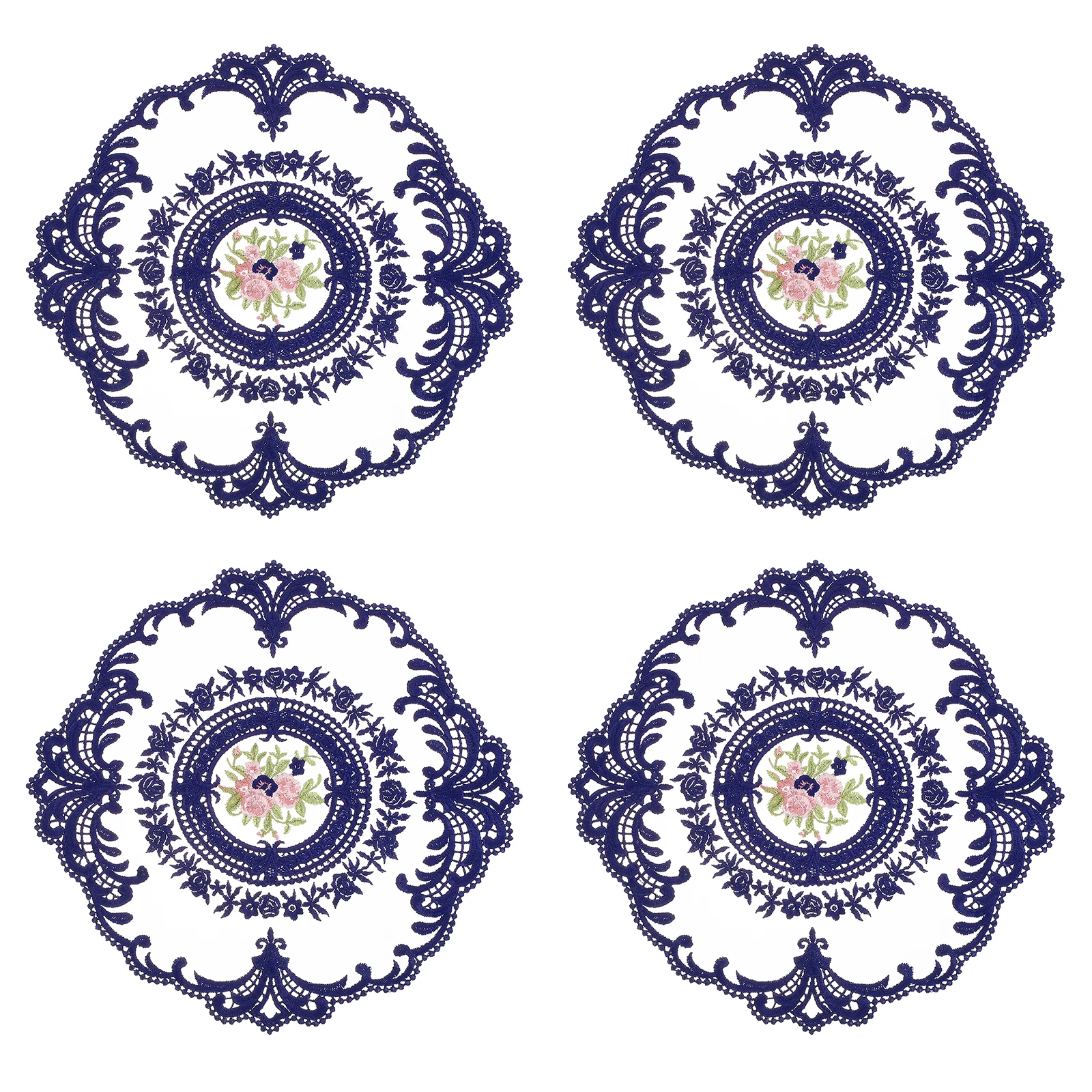 4Pcs Retro Lace Placemats,Embroidered Hollow Cup Vase Table Mat for Dining Table Kitchen Party 11.02x11.02inch, Navy Blue
4Pcs Retro Lace Placemats,Embroidered Hollow Cup Vase Table Mat for Dining Table Kitchen Party 11.02x11.02inch, Navy Blue