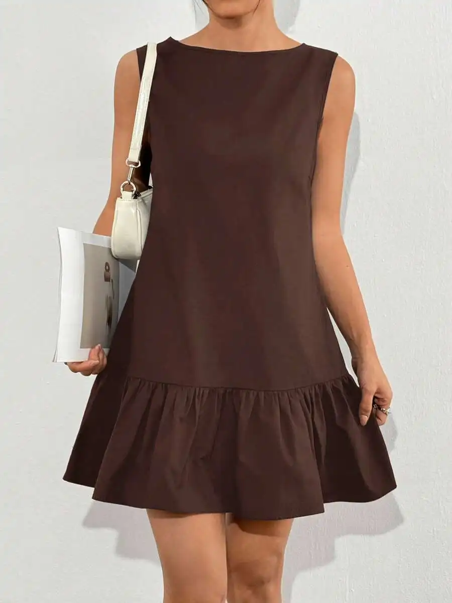 Brown Sleeveless Mini Dress With Ruffle Hem Drop Waist Women Summer Casual Dress
Brown Sleeveless Mini Dress With Ruffle Hem Drop Waist Women Summer Casual Dress