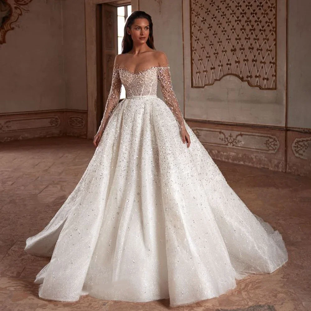 Gorgeous Ball Princess Bride Dress Long Sleeve Beaded Shining Church Train Robe A-line Wedding Dress Customization
Gorgeous Ball Princess Bride Dress Long Sleeve Beaded Shining Church Train Robe A-line Wedding Dress Customization