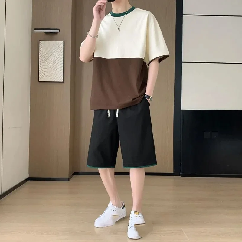 Men Color Block Crew Neck Tee Drawstring Knee Length Shorts 2 Piece Casual Summer Set
Men Color Block Crew Neck Tee Drawstring Knee Length Shorts 2 Piece Casual Summer Set