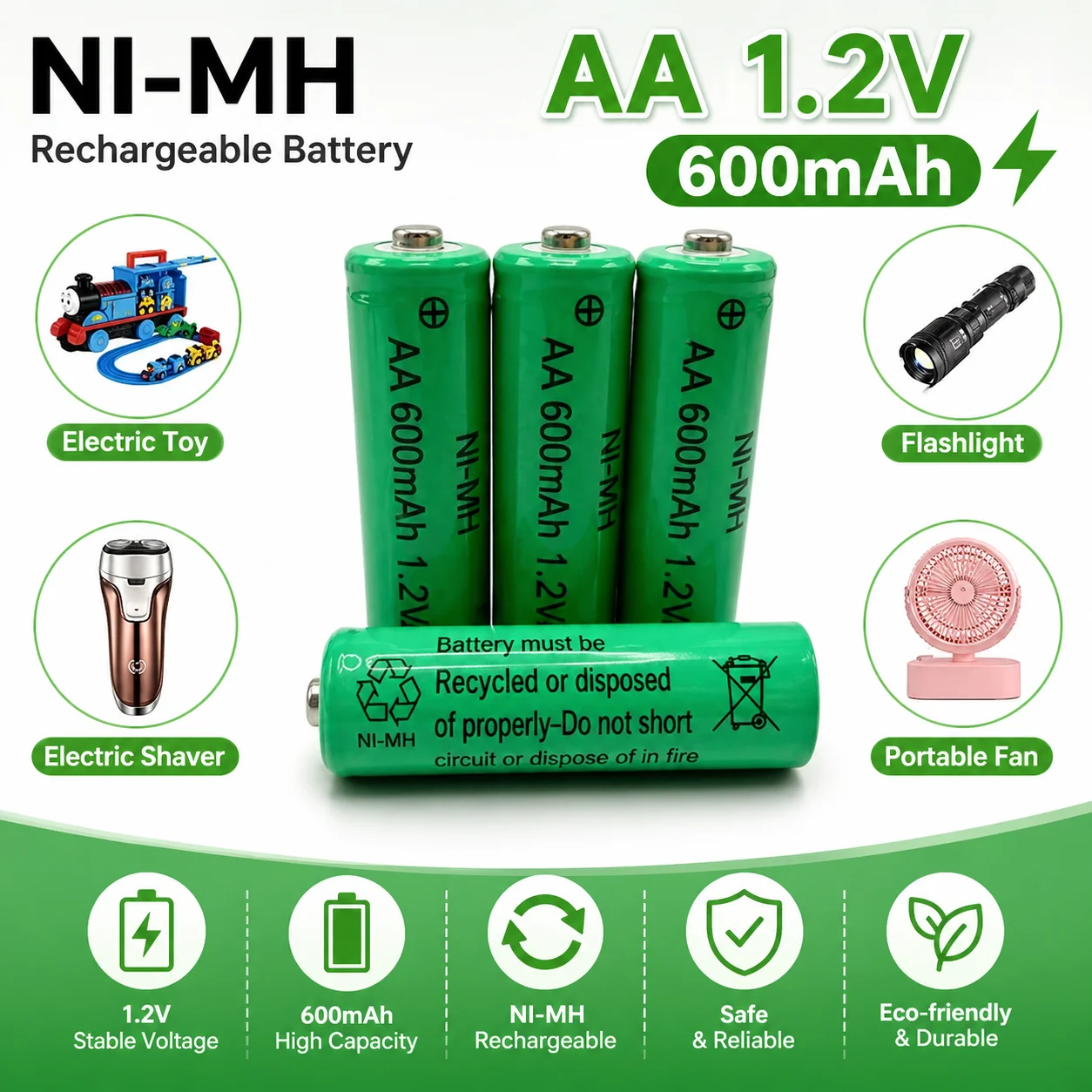 AA Ni-MH Rechargeable Battery 1.2V 600mAh AA Battery for Toys Flashlight Shaver Fan Remote Control 1-20PCS
AA Ni-MH Rechargeable Battery 1.2V 600mAh AA Battery for Toys Flashlight Shaver Fan Remote Control 1-20PCS