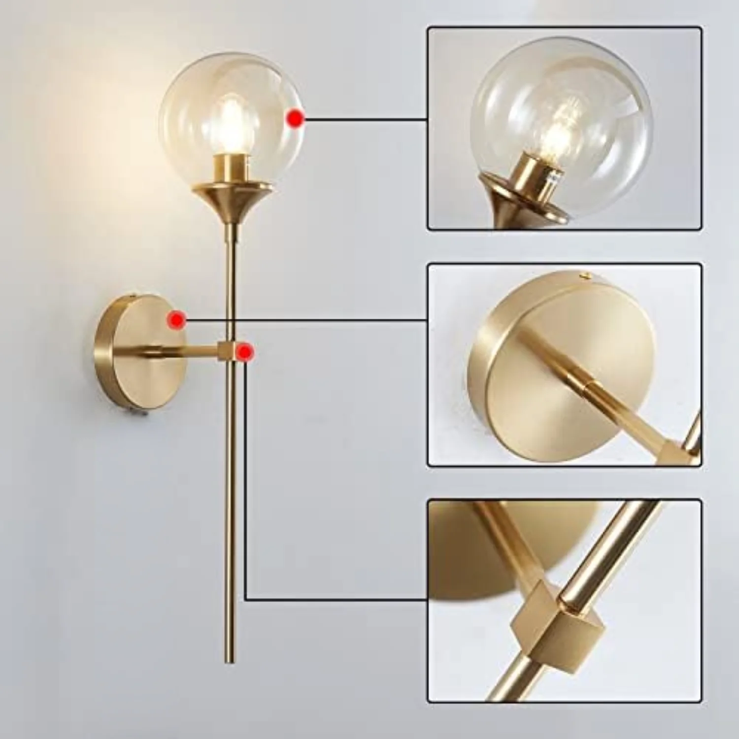 Lighting Mid-Century Plug in Cord Sconces Set of 2 Gold Glass Lamps Modern Industrial Long Arm Lights Fixture for Bedroom Be
Lighting Mid-Century Plug in Cord Sconces Set of 2 Gold Glass Lamps Modern Industrial Long Arm Lights Fixture for Bedroom Be