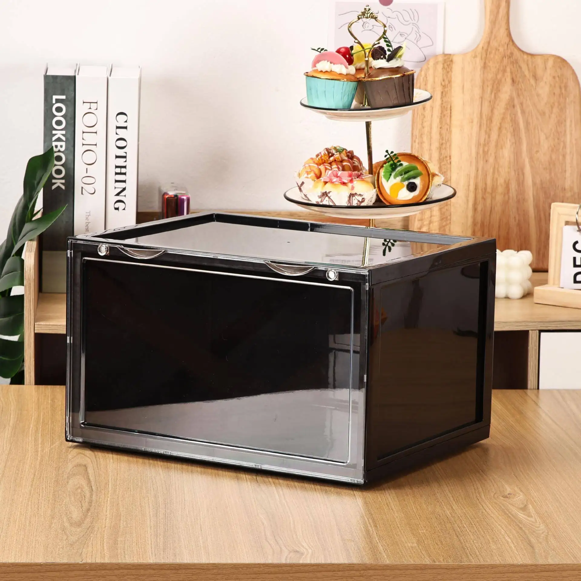 Acrylic Shoe Storage Box Flip Cover Magnetic Transparent Side Opening Box Storage Organizer for Home Simple Style Plastic Mat...