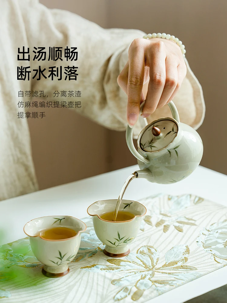 Pure Hand Drawing Bamboo New Loop-Handled Teapot High-Grade Ceramics Household Set Kettle Making Device
Pure Hand Drawing Bamboo New Loop-Handled Teapot High-Grade Ceramics Household Set Kettle Making Device