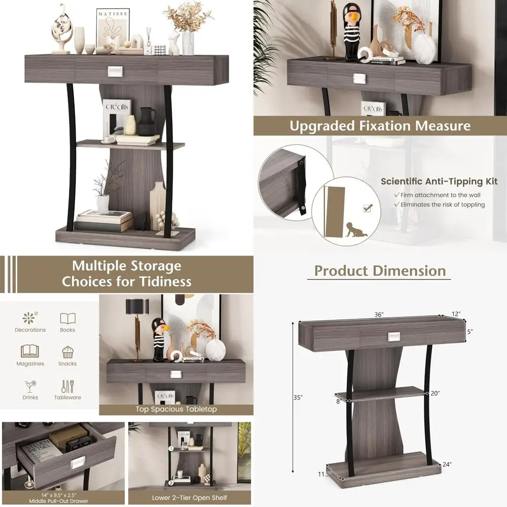 Узкий Т-образный консольный столик с выдвижным ящиком и полками — современное хранилище за диваном, двойной противоскользящий диван-стол в фойе
Узкий Т-образный консольный столик с выдвижным ящиком и полками — современное хранилище за диваном, двойной противоскользящий диван-стол в фойе