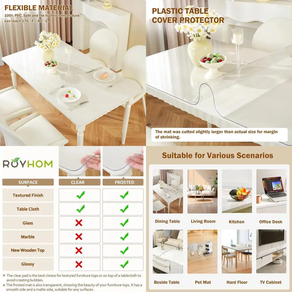 42x84 Inch 1.5mm Clear Plastic Table Protector Cover - Waterproof PVC Desk Mat for Coffee, Dining, Writing Desks
42x84 Inch 1.5mm Clear Plastic Table Protector Cover - Waterproof PVC Desk Mat for Coffee, Dining, Writing Desks