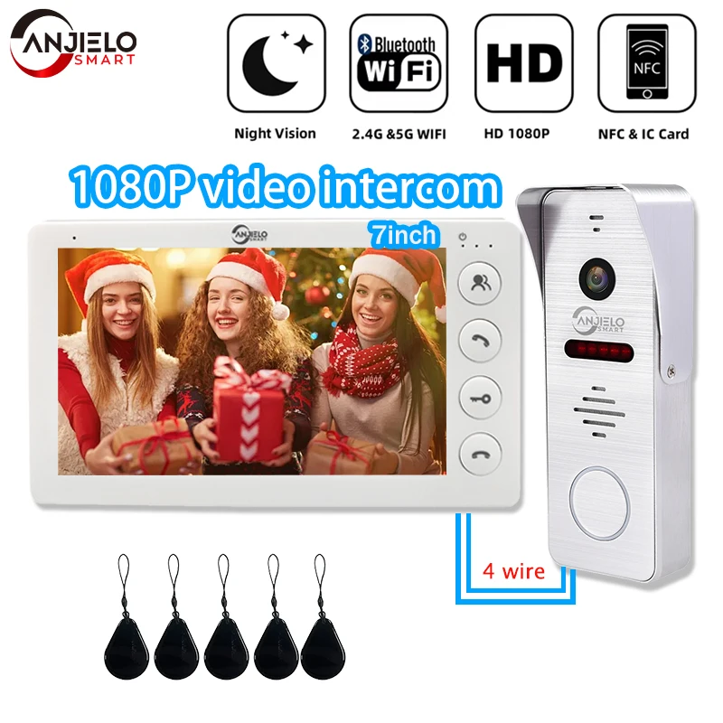 4-wire 1080P Touch Monitor Smart Video Doorbell Camera, 160° Metal Doorbell, Home Video Intercom System