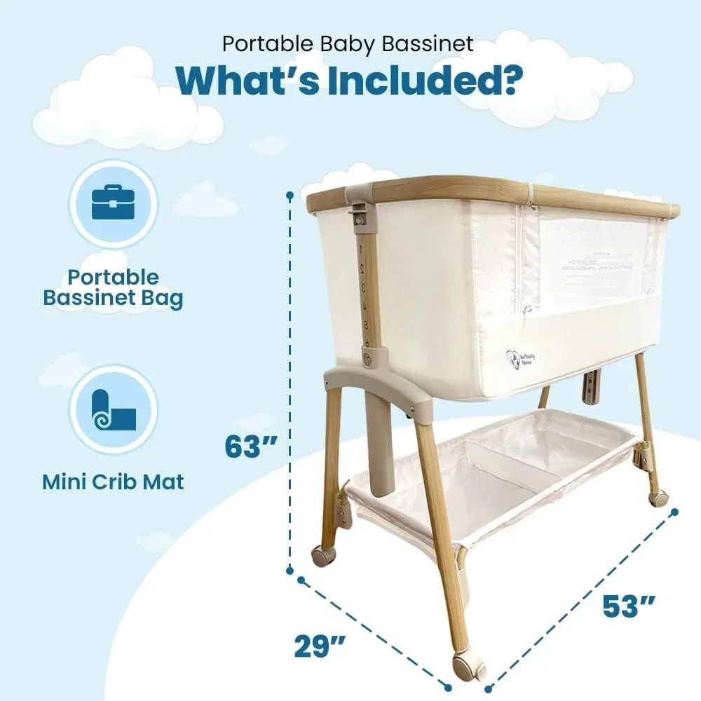 Crib for Newborns, Baby Bassinet Bedside Sleeper, Adjustable 7-Height Auto-Lock, with Wheels, Soft Mattress & Breathable Mesh
Crib for Newborns, Baby Bassinet Bedside Sleeper, Adjustable 7-Height Auto-Lock, with Wheels, Soft Mattress & Breathable Mesh