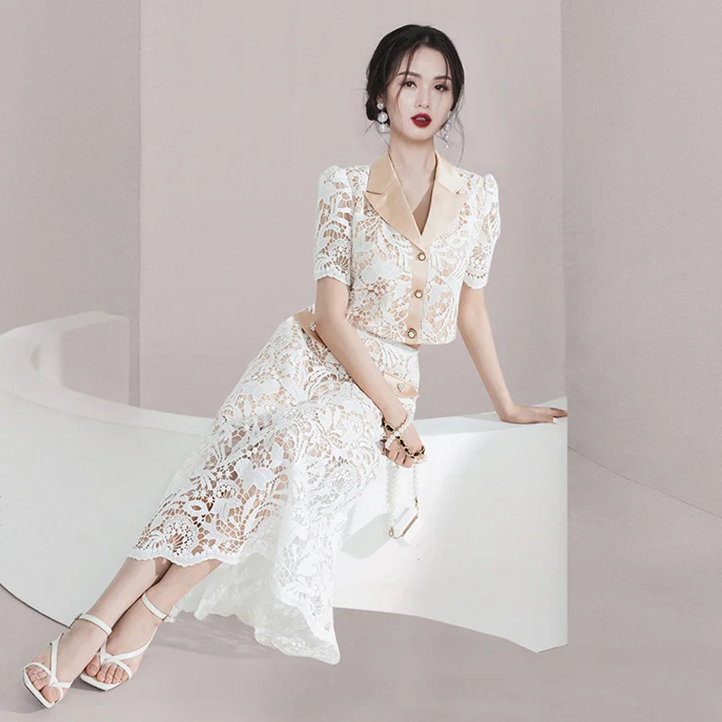 Lace Suit Outerwear Women's Fashion Set Summer New Arrival A-Line Midi Skirt Two-Piece High-End Style Casual Workwear
Lace Suit Outerwear Women's Fashion Set Summer New Arrival A-Line Midi Skirt Two-Piece High-End Style Casual Workwear