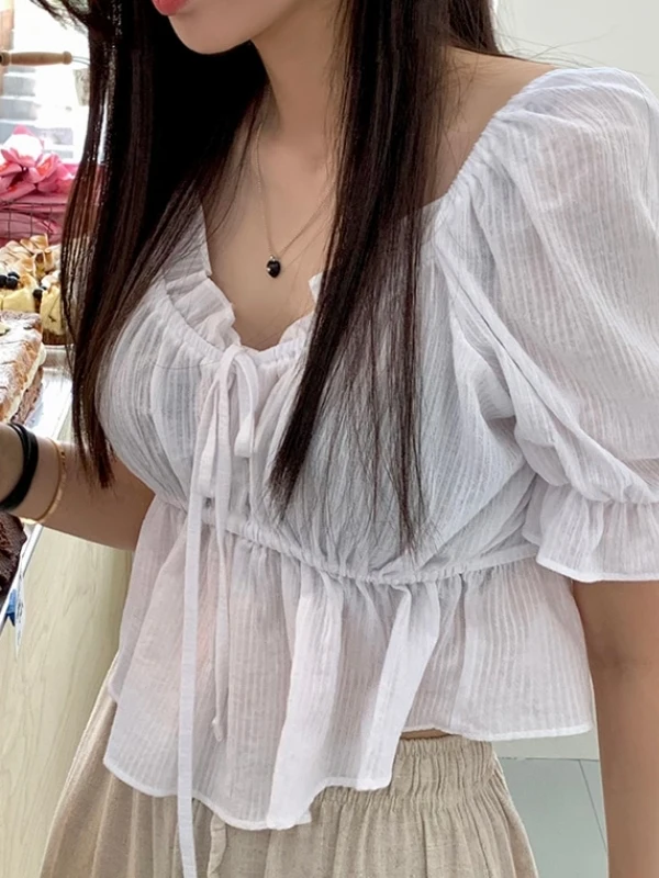 Chic Rope Knot Waist Cinching Short Bubble Sleeve Women's Shirt Korean Style Cotton Commute Fashion High Waist
Chic Rope Knot Waist Cinching Short Bubble Sleeve Women's Shirt Korean Style Cotton Commute Fashion High Waist