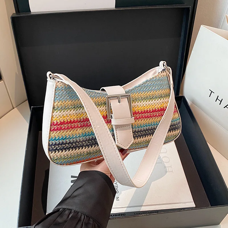 Grass Woven Splicing PU Small Square Bag For Women New Commuter Underarm Bag Rainbow Color Versatile One Shoulder Crossbody Bag
Grass Woven Splicing PU Small Square Bag For Women New Commuter Underarm Bag Rainbow Color Versatile One Shoulder Crossbody Bag