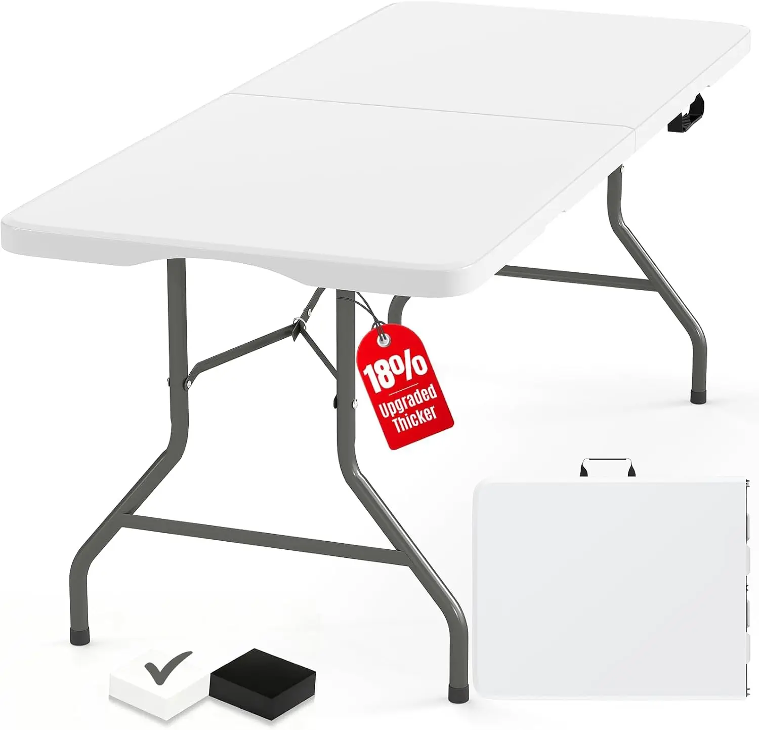 Upgraded 18% Thickened 6ft Folding Table, HDPE Plastic, Heavy Duty 25lb, Stable Legs for Indoor Outdoor Use
Upgraded 18% Thickened 6ft Folding Table, HDPE Plastic, Heavy Duty 25lb, Stable Legs for Indoor Outdoor Use