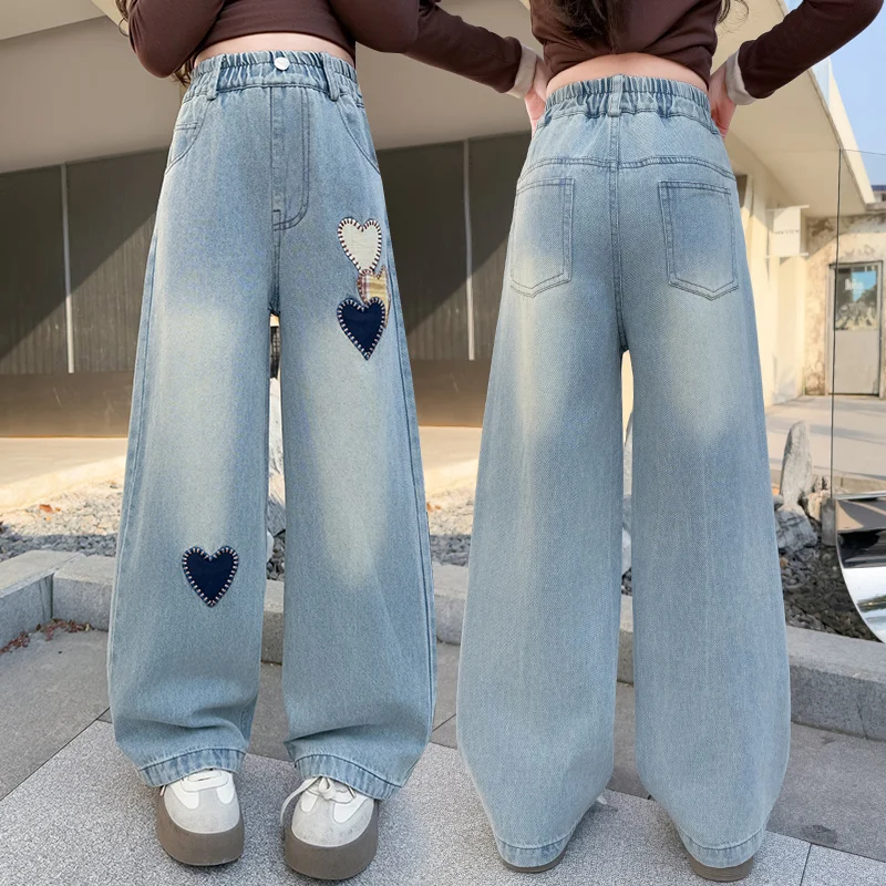 New Arrival Children Spring Autumn Wide Leg Jeans with Hearts Applique For Teenage Girls Elegant Denim Pants Kids Jeans Trousers
New Arrival Children Spring Autumn Wide Leg Jeans with Hearts Applique For Teenage Girls Elegant Denim Pants Kids Jeans Trousers