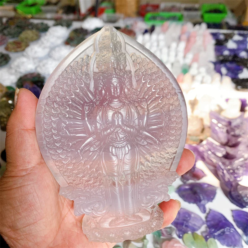 Natural Macaron Fluorite Thousand Hand Avalokitesvara Carving Ornament, Healing Feng Shui Craft, Buddhism Home Decoration
Natural Macaron Fluorite Thousand Hand Avalokitesvara Carving Ornament, Healing Feng Shui Craft, Buddhism Home Decoration
