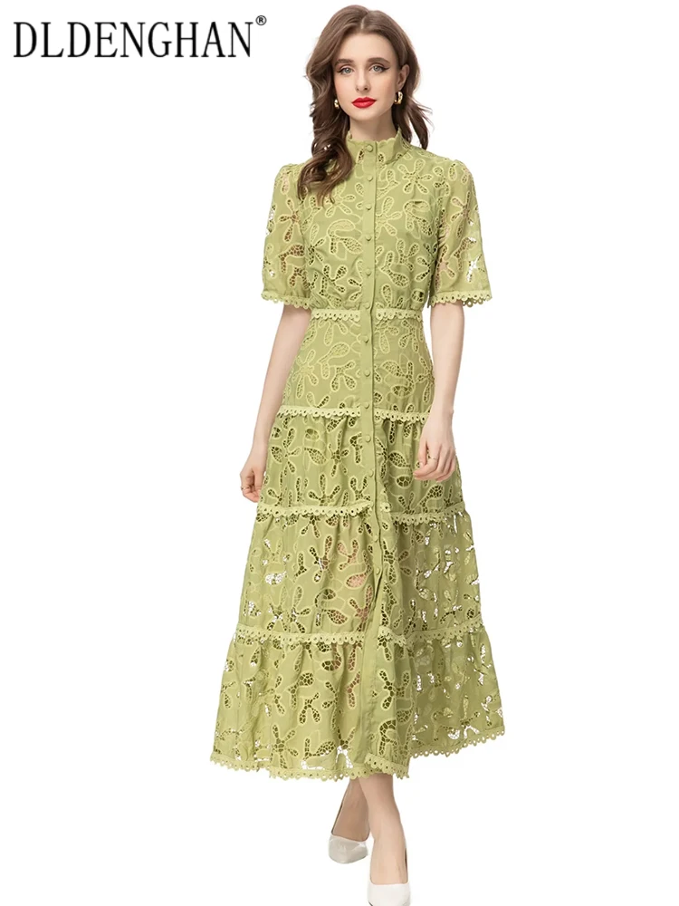DLDENGHAN Spring Dress Women Stand Collar Short Sleeve Hollow Out Embroidery Vintage Single Breasted Dress Fashion Designer New
DLDENGHAN Spring Dress Women Stand Collar Short Sleeve Hollow Out Embroidery Vintage Single Breasted Dress Fashion Designer New