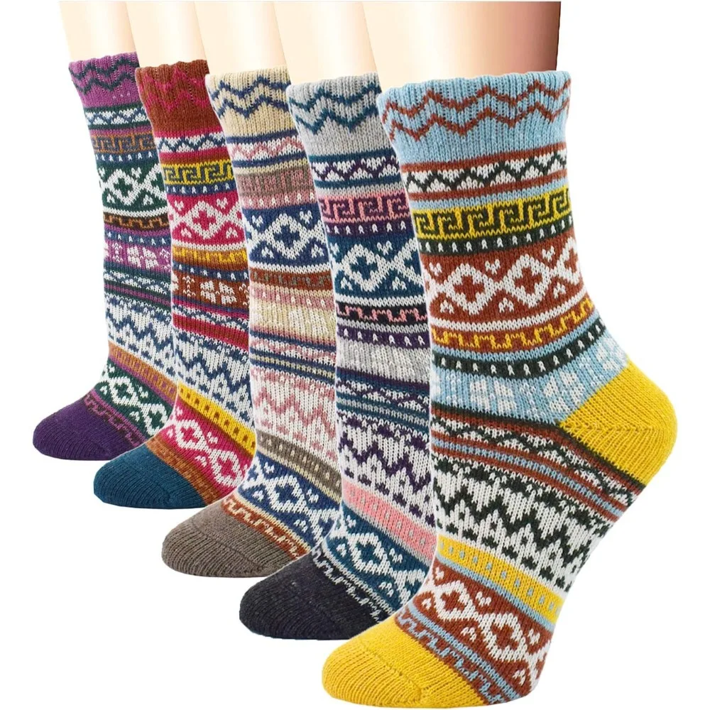 5pairs Womens Vintage Winter Soft Warm Thick Cold Knit Wool Crew Socks, , Machine Washable Woven Plaid All-Season Socks
5pairs Womens Vintage Winter Soft Warm Thick Cold Knit Wool Crew Socks, , Machine Washable Woven Plaid All-Season Socks