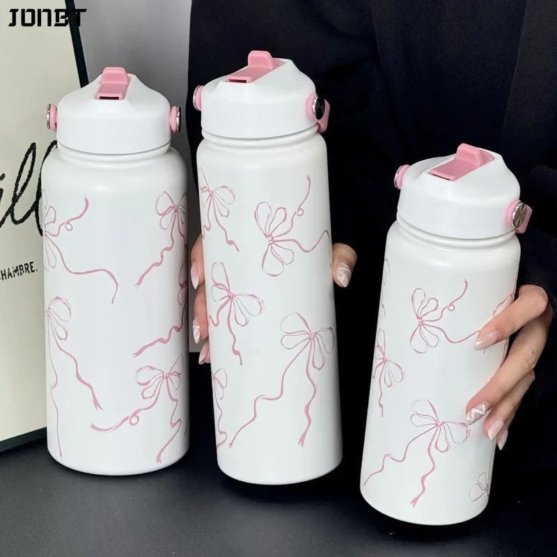 Cute Pink Ribbon Bow Thermos Stainless Steel Insulated Water Bottle Portable Hot Coffee Thermal With Straw Lid Handle Drinkware
Cute Pink Ribbon Bow Thermos Stainless Steel Insulated Water Bottle Portable Hot Coffee Thermal With Straw Lid Handle Drinkware