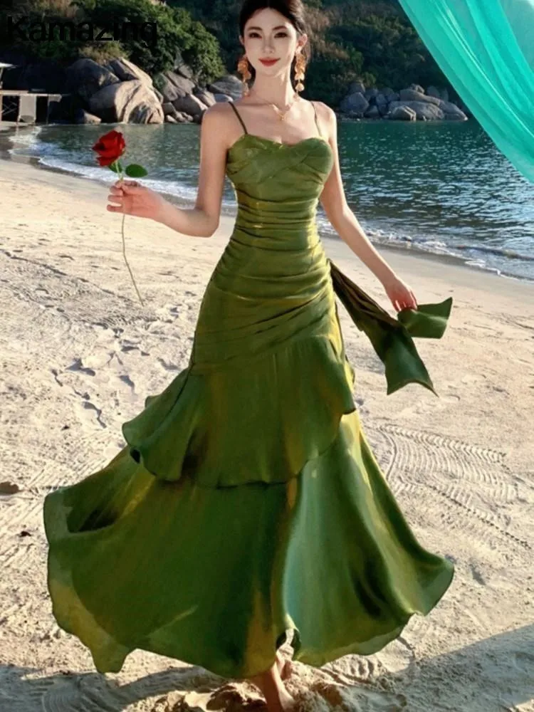 Sexy Solid Spaghetti Strap Sleeveless Evening Dresses For Women Elegant Ruffles Party Long Dress Summer Slim Beach New Vestidos
Sexy Solid Spaghetti Strap Sleeveless Evening Dresses For Women Elegant Ruffles Party Long Dress Summer Slim Beach New Vestidos