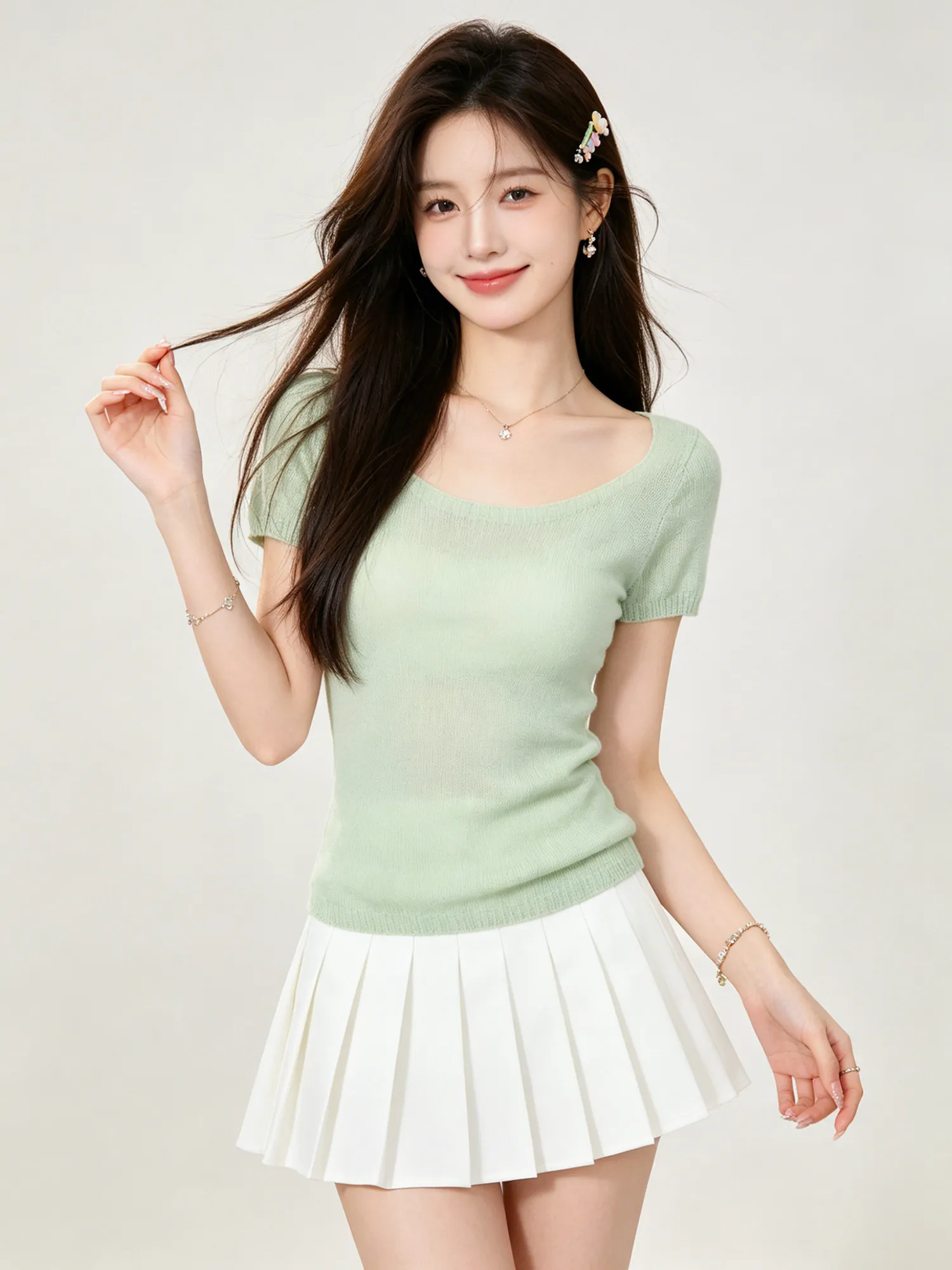 Unique Beautiful Mint Green V-Neck Short Sleeve Knitted Slim Fit Top Women Summer 2026 New Style Dopaamine Shoulder Length
Unique Beautiful Mint Green V-Neck Short Sleeve Knitted Slim Fit Top Women Summer 2026 New Style Dopaamine Shoulder Length