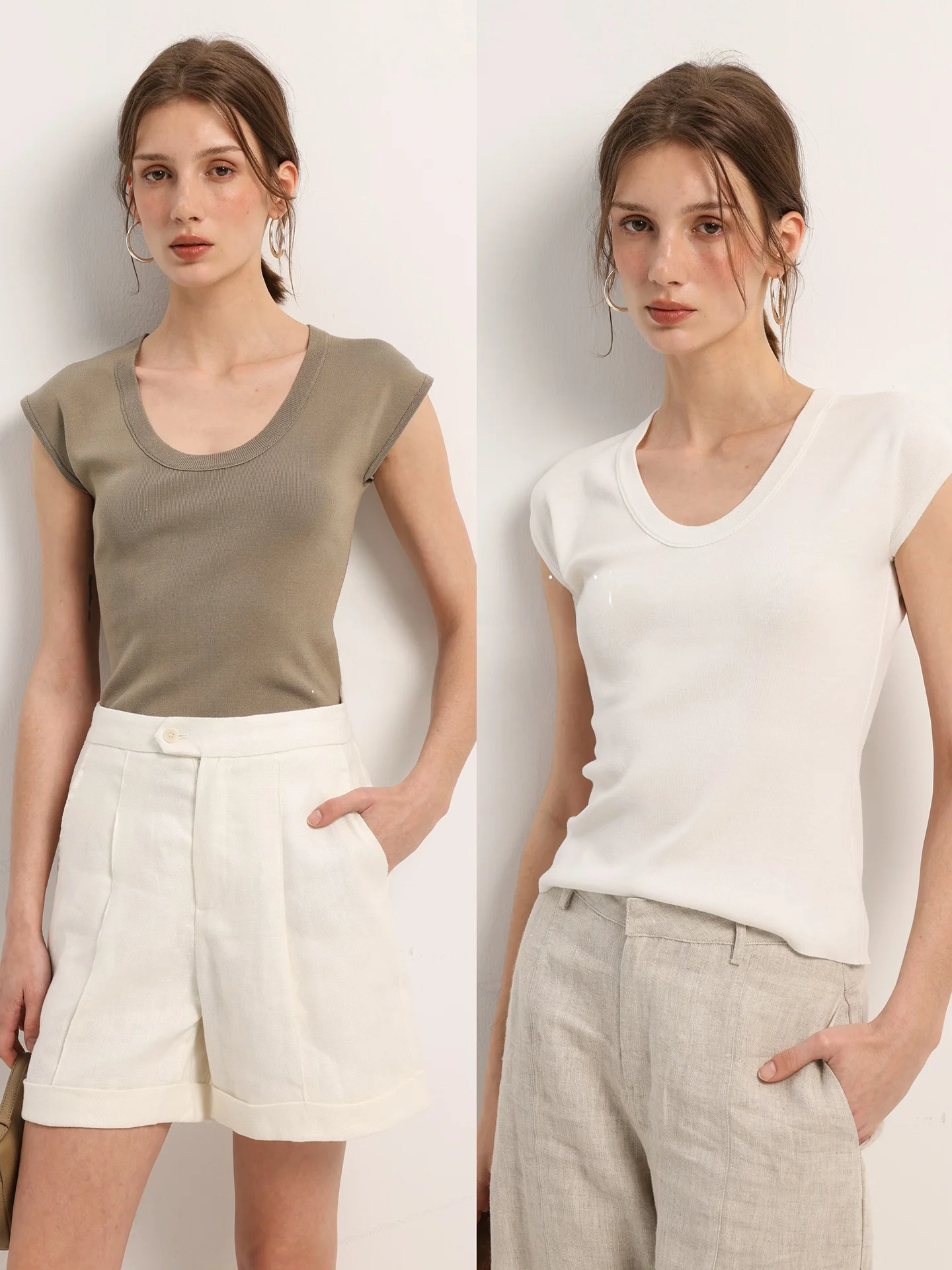 Minimalist Big Women's U-Neck Fly Sleeve Knitted Slim Fit Base Shirt T-Shirt Short Sleeve Regular Length Pure Color Spring Su...
Minimalist Big Women's U-Neck Fly Sleeve Knitted Slim Fit Base Shirt T-Shirt Short Sleeve Regular Length Pure Color Spring Su...