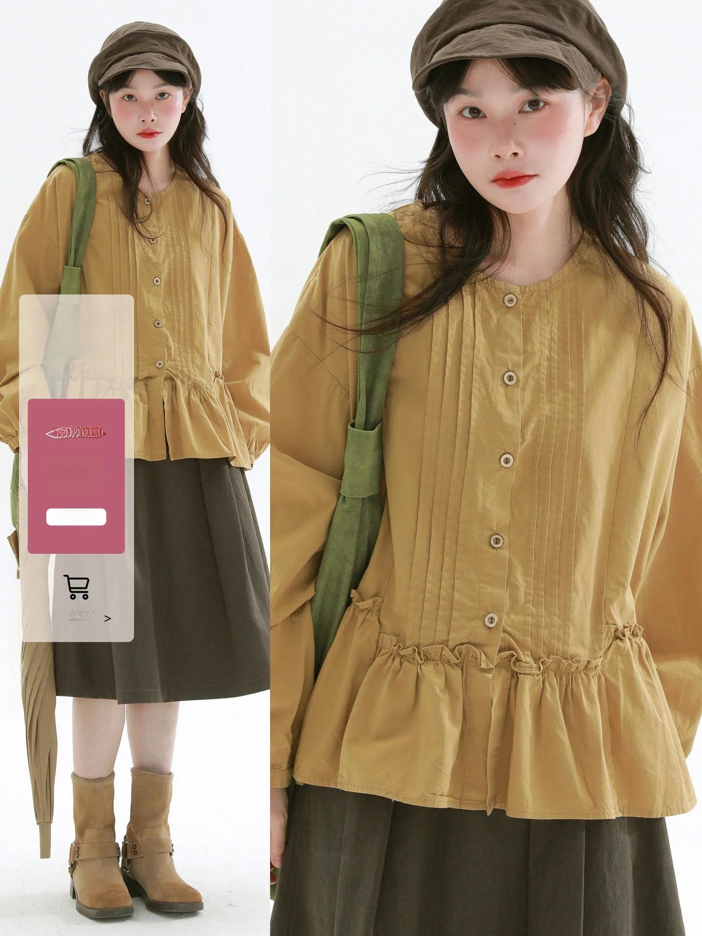 Rare Vintage Japanese Style Pleated Shirt round Neck Single Button Design Anti-Aging Cotton Long Sleeve Women's Top
Rare Vintage Japanese Style Pleated Shirt round Neck Single Button Design Anti-Aging Cotton Long Sleeve Women's Top