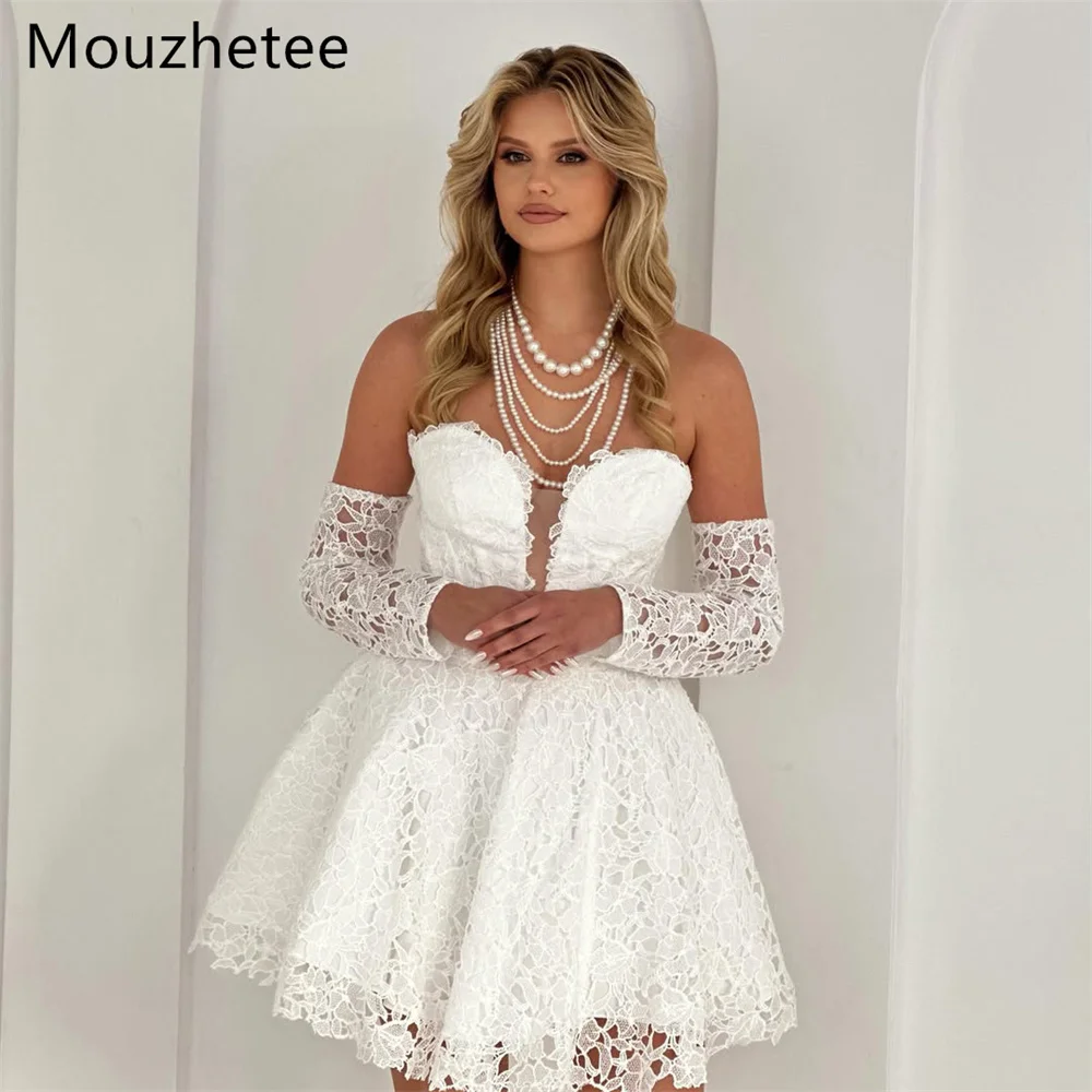 Mouzhetee A-Line Elegant Mini Strapless Pleat Wedding Dresses Sleeveless Lace Elegant Brides Gown Custom Made 2026
Mouzhetee A-Line Elegant Mini Strapless Pleat Wedding Dresses Sleeveless Lace Elegant Brides Gown Custom Made 2026
