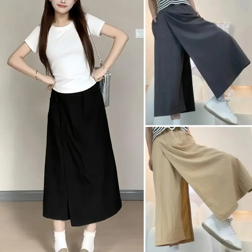 Women Pants Elastic High Waist Solid Color Casual Trousers Loose Fit Summer Casual Wide Leg Pants Skirt
Women Pants Elastic High Waist Solid Color Casual Trousers Loose Fit Summer Casual Wide Leg Pants Skirt