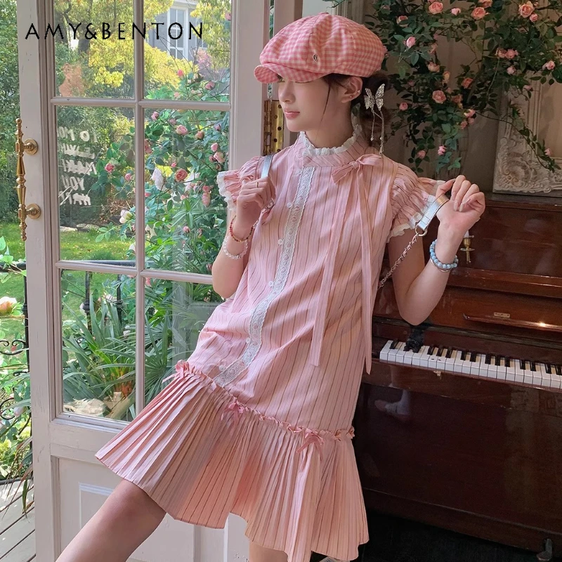 Korean 2025 Summer Women's Short Dress Original Design Sweet Age Reduction Cute Thin Striped Shirt Flying Sleeve Dresses Ladies
Korean 2025 Summer Women's Short Dress Original Design Sweet Age Reduction Cute Thin Striped Shirt Flying Sleeve Dresses Ladies