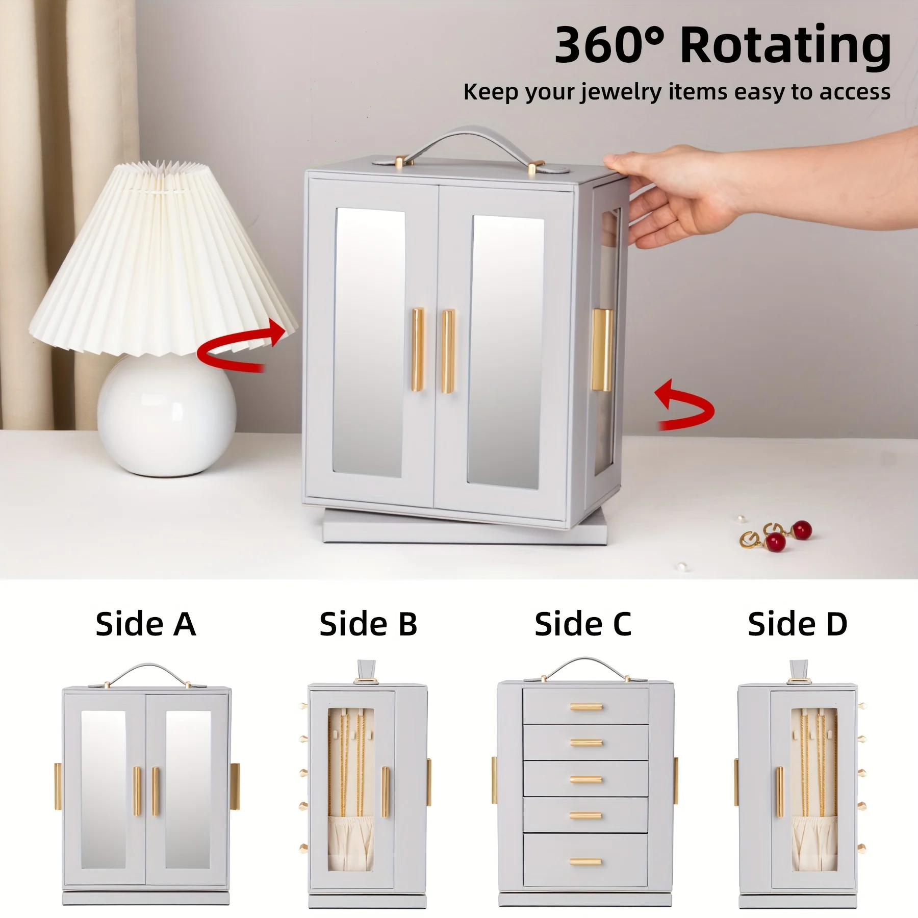 Jewelry Box 360° Rotating, Jewelry Storage Case With 5 Drawers, Jewelry Organizer, Storage Trunks, Glass Window, Spacious, Verti
Jewelry Box 360° Rotating, Jewelry Storage Case With 5 Drawers, Jewelry Organizer, Storage Trunks, Glass Window, Spacious, Verti
