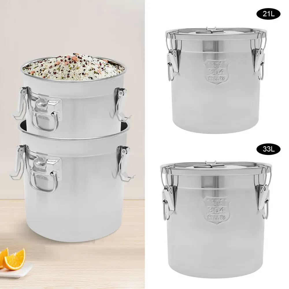 21L/33L Airtight Rice Bucket Canister Food Storage Container 304 Stainless Steel
21L/33L Airtight Rice Bucket Canister Food Storage Container 304 Stainless Steel