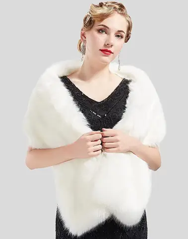 Red Blue Faux Fur Winter Bolero Women Bridal Shawl Wedding Cape In Stock Cloaks Coat Jacket for Evening Party Coat Dress