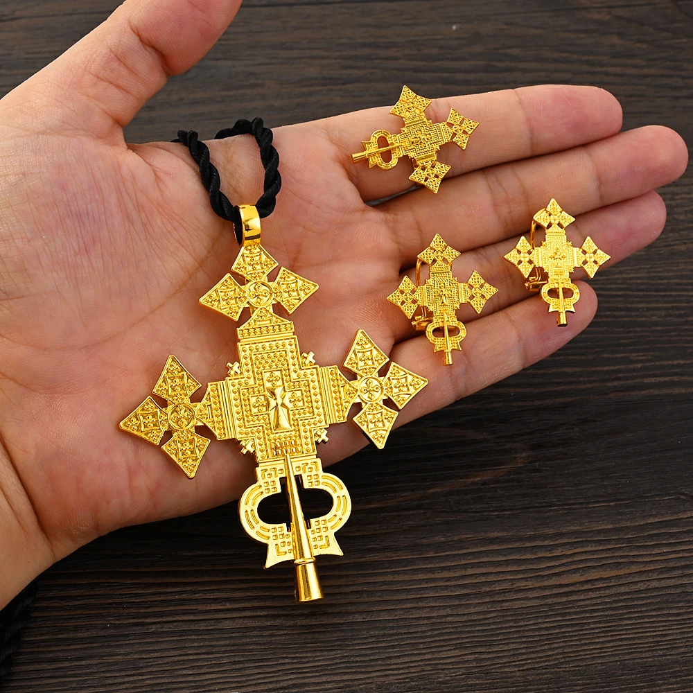 African Cross Necklace Earrings Ring Jewelry Sets Gold Color Ethiopian Eritrean Holiday Party Ornaments
African Cross Necklace Earrings Ring Jewelry Sets Gold Color Ethiopian Eritrean Holiday Party Ornaments