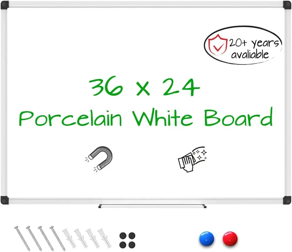 Porcelain Magnetic Dry Erase Board 36x24 Inch, Whiteboard with Aluminium Frame & Marker Tray, Wall Mounted for Home School
Porcelain Magnetic Dry Erase Board 36x24 Inch, Whiteboard with Aluminium Frame & Marker Tray, Wall Mounted for Home School
