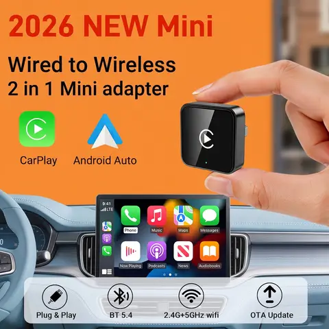 2in1 Wireless Adapter, Universal Mini CarPlay Android Auto Dongle for Car Entertainment, Smart Mini Car Adapter Plug and Play, F