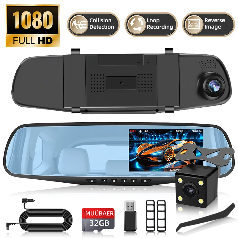 Видеорегистратор 4,5 дюйма 1080P (фронтальная и задняя камеры) с картой памяти 32 ГБ | WDR супер-камера ночного видения, круглосуточный мониторинг парковки, циклическая запись, подарок для автомобиля
Видеорегистратор 4,5 дюйма 1080P (фронтальная и задняя камеры) с картой памяти 32 ГБ | WDR супер-камера ночного видения, круглосуточный мониторинг парковки, циклическая запись, подарок для автомобиля