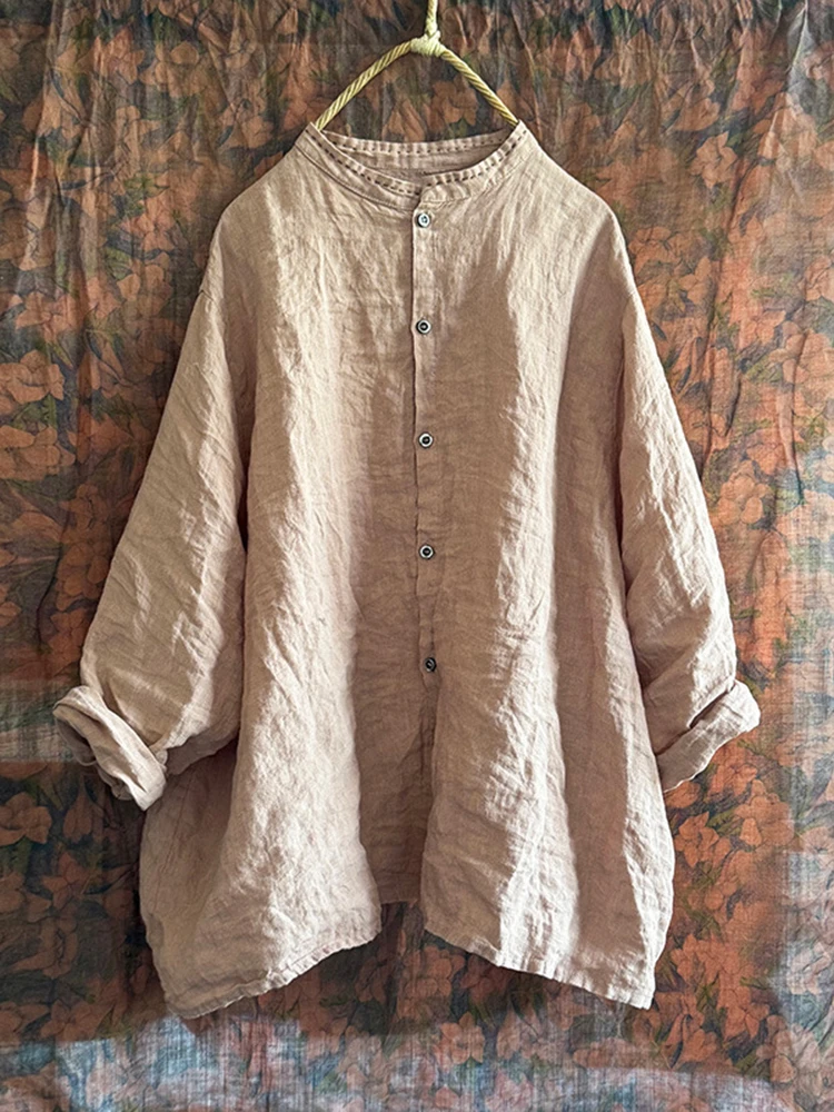 Women Long Sleeve Linen Shirt New 2025 Spring Vintage Style Stand Collar Solid Color Loose Female Casual Tops Shirts M1213
Women Long Sleeve Linen Shirt New 2025 Spring Vintage Style Stand Collar Solid Color Loose Female Casual Tops Shirts M1213
