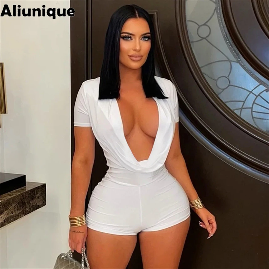 Aliunique New Ruched Swing V-neck Bodycon One Piece Rompers Women Short Sleeve Slim Jumpsuit Sexy Solid Overalls Streetwear
Aliunique New Ruched Swing V-neck Bodycon One Piece Rompers Women Short Sleeve Slim Jumpsuit Sexy Solid Overalls Streetwear