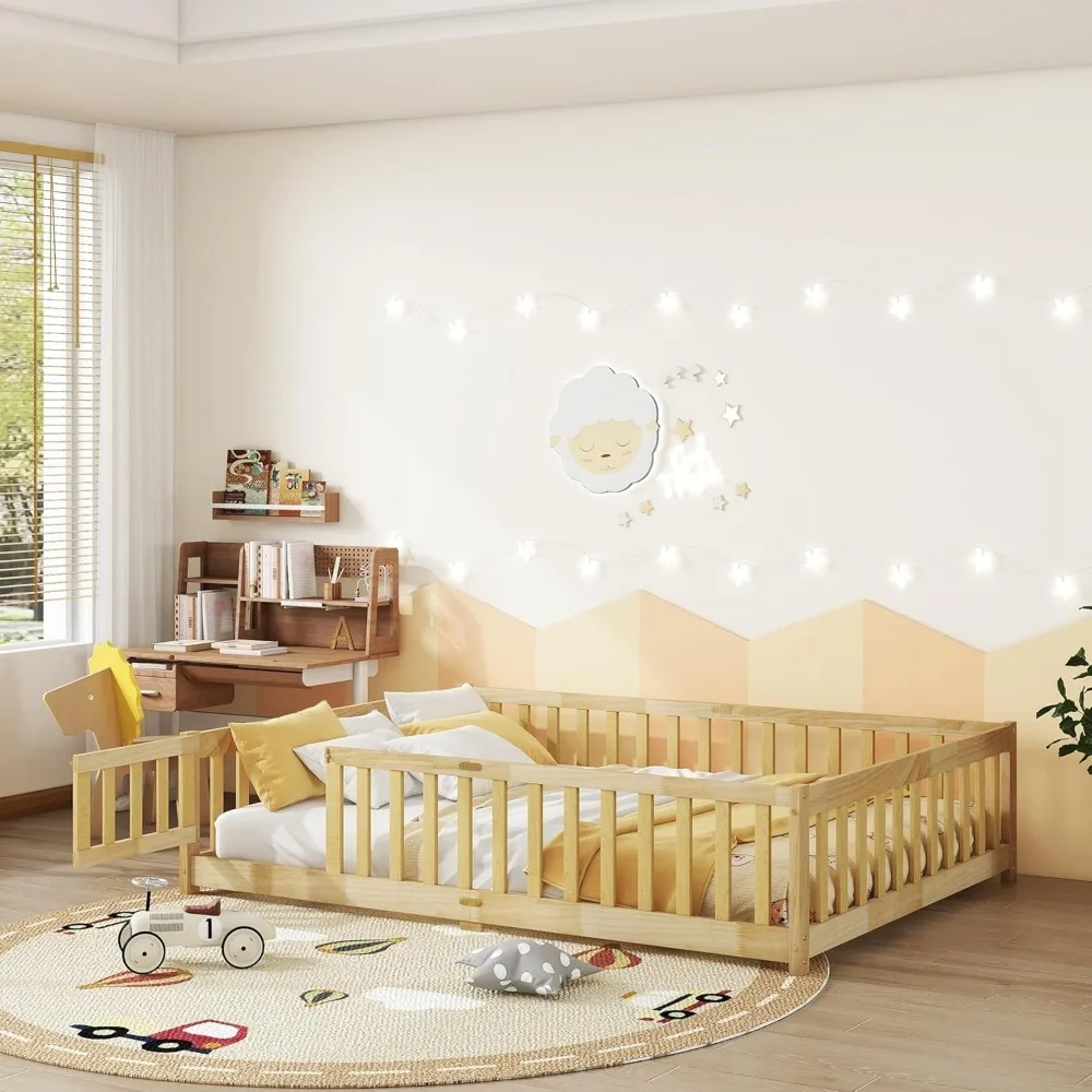 Floor Bed with Slats and Door,Montessori Floor Bed Frame with High Rails,Full Wood Kids Beds with Fence,No Box Spring
Floor Bed with Slats and Door,Montessori Floor Bed Frame with High Rails,Full Wood Kids Beds with Fence,No Box Spring