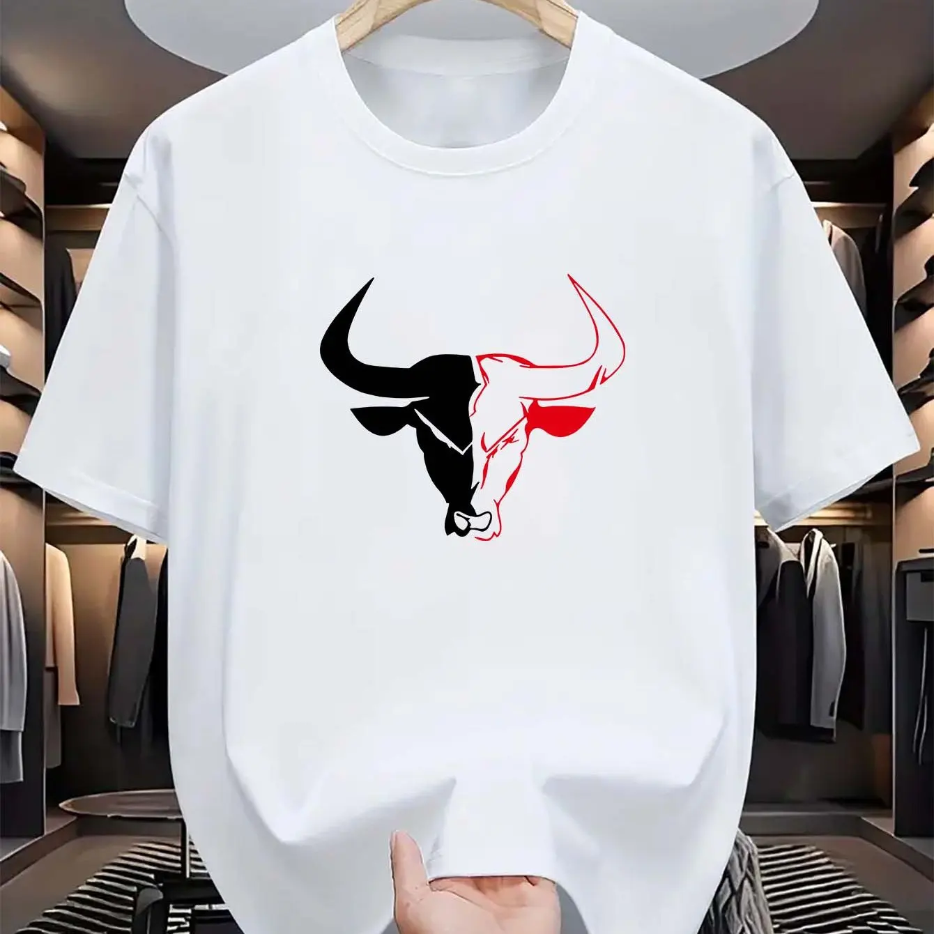 Мужская летняя модная повседневная свободная спортивная футболка из чистого хлопка с принтом головы быка и круглым вырезом с короткими рукавами, топ
Мужская летняя модная повседневная свободная спортивная футболка из чистого хлопка с принтом головы быка и круглым вырезом с короткими рукавами, топ