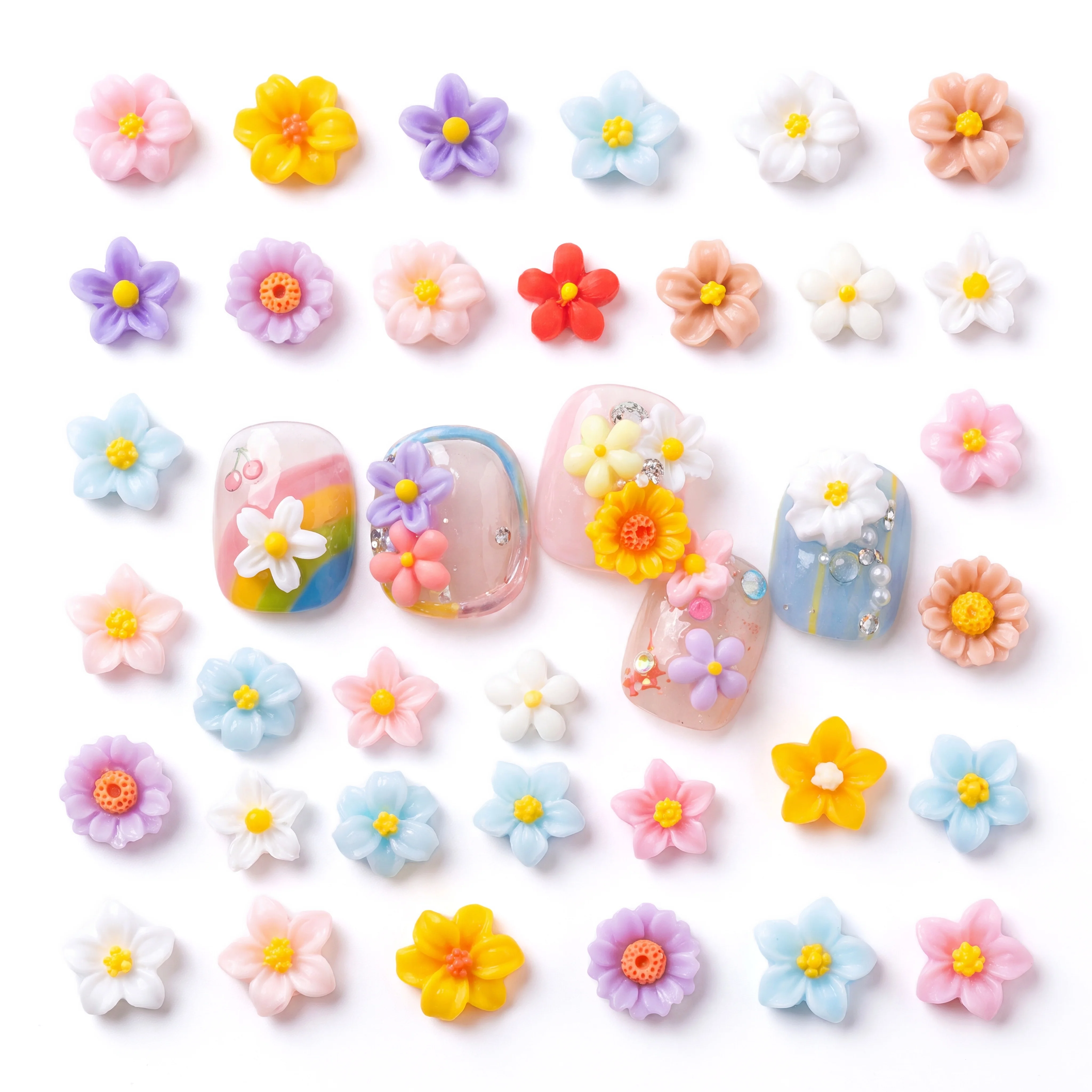 3D nail flowers, mini five-petal resin daisies, assorted colors, 7–9 mm, decorations for manicure and nail art
3D nail flowers, mini five-petal resin daisies, assorted colors, 7–9 mm, decorations for manicure and nail art