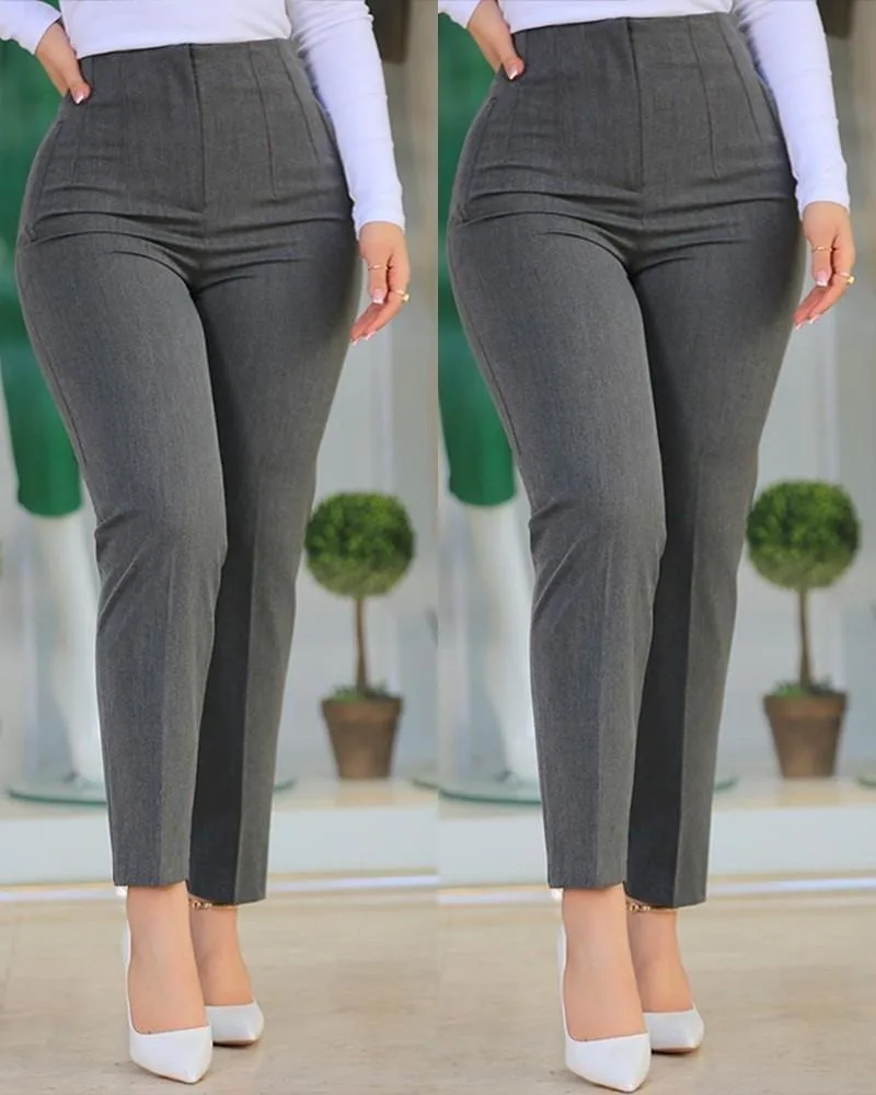 Women Pants High Waist Solid Pockets Pencil Pants Ankle Length Slim Fit Office Lady Zipper Flat Summer 2026 Slight Strech 16 S941fa65a5e064fcfbef0ec6ed8d483c7s