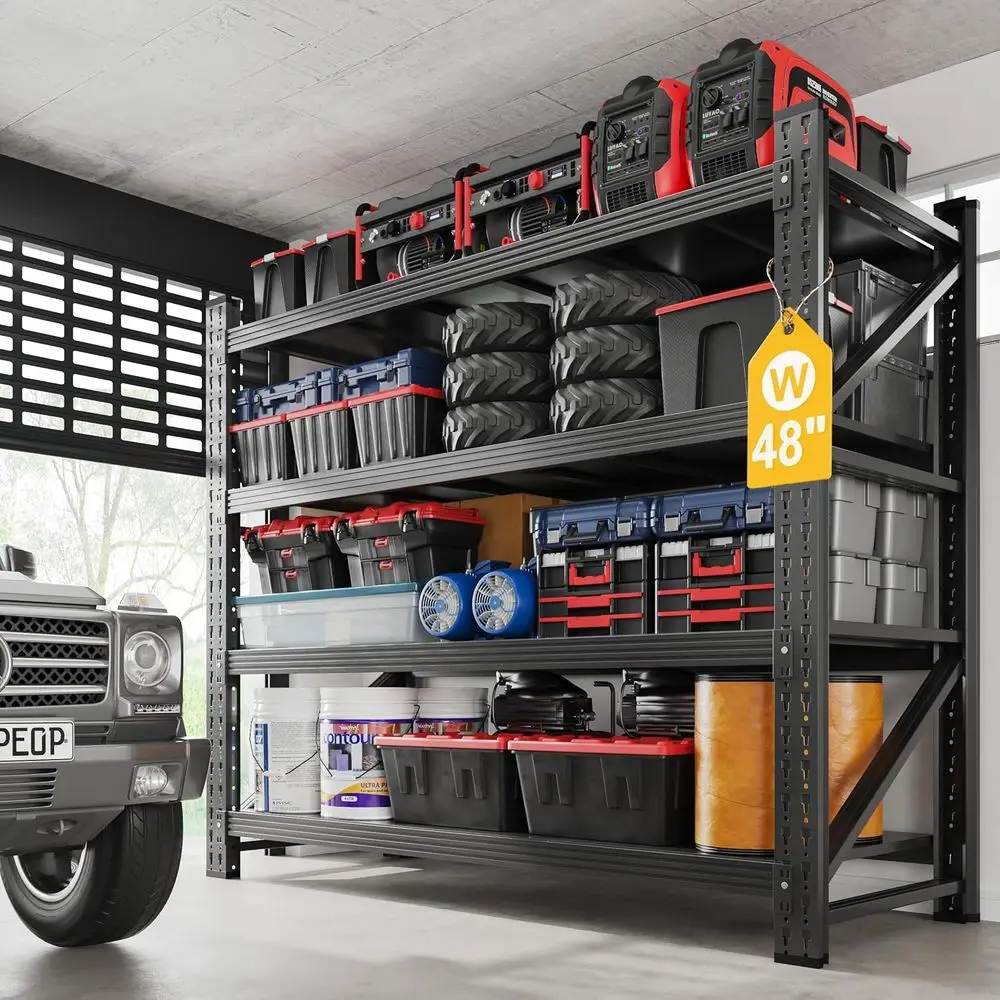 Металлические стальные полки для хранения объемом 3000 фунтов — черные 4-х уровневые сверхмощные стеллажи шириной 48 дюймов, коммерческие промышленные стеллажи с регулируемой полкой, Cus
Металлические стальные полки для хранения объемом 3000 фунтов — черные 4-х уровневые сверхмощные стеллажи шириной 48 дюймов, коммерческие промышленные стеллажи с регулируемой полкой, Cus