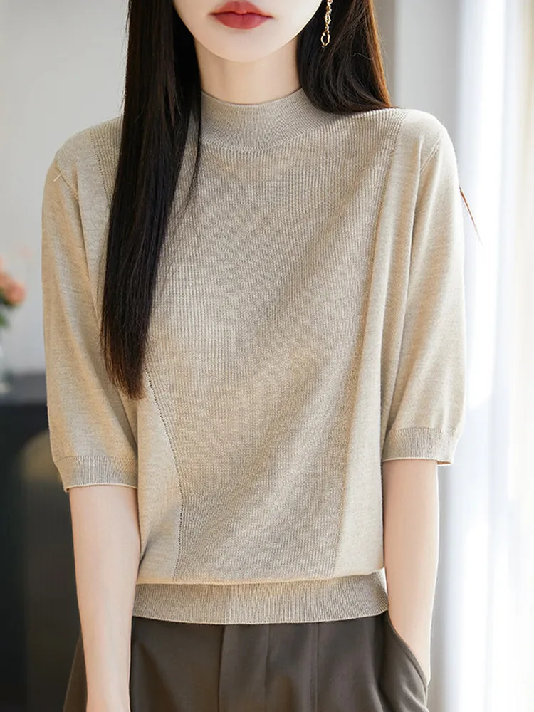 Spring Summer Silk Wool Knitted Loose Fit Base Shirt Half Sleeve Slimming Five Button Casual round Neck Top for Women
Spring Summer Silk Wool Knitted Loose Fit Base Shirt Half Sleeve Slimming Five Button Casual round Neck Top for Women