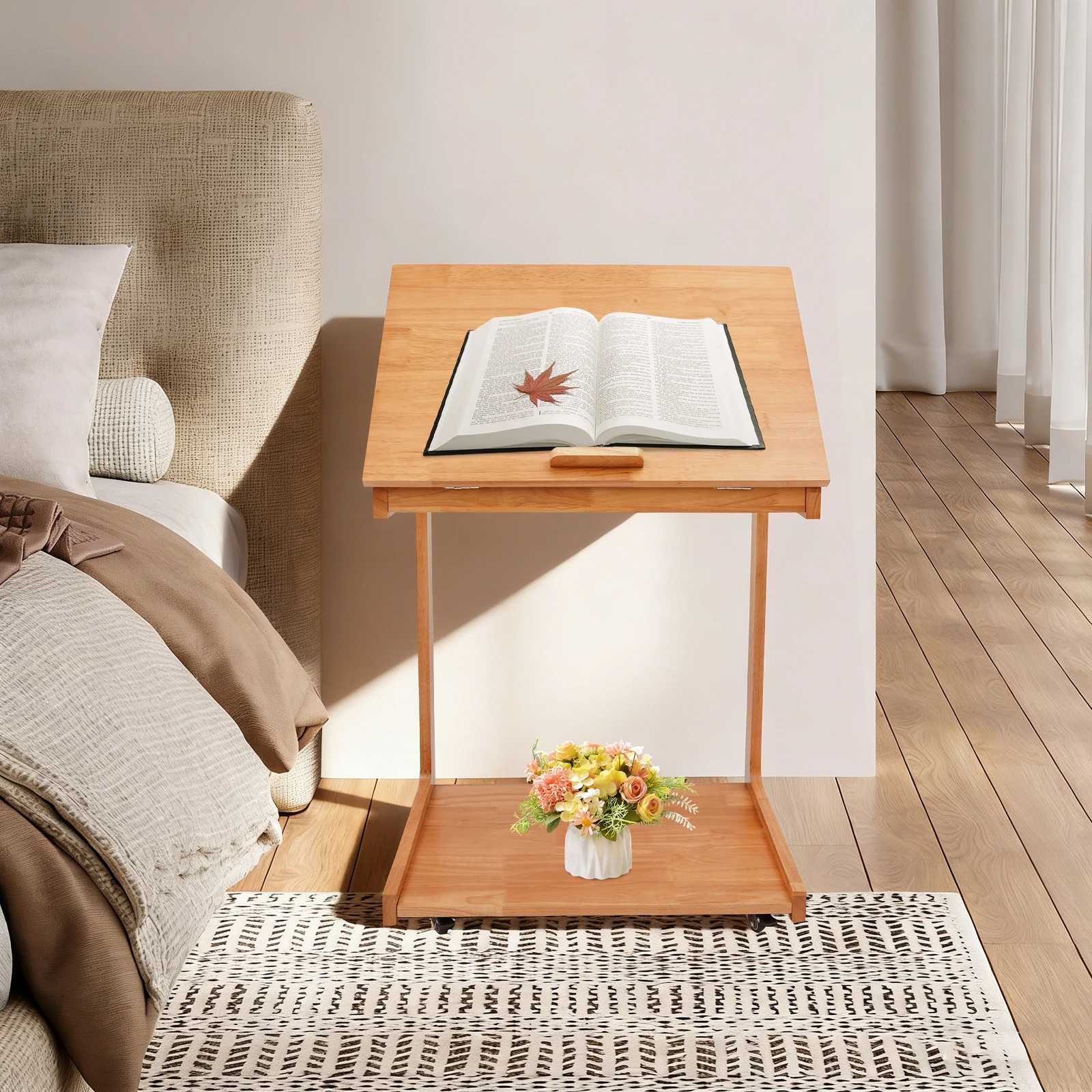 60cm Cherry-coloured Movable Side Table With A Flip-top Lid,Wooden C-Shaped Side Table, Sofa Side Table With Adjustable Flip Desktop, Small Rolling Side Table
60cm Cherry-coloured Movable Side Table With A Flip-top Lid,Wooden C-Shaped Side Table, Sofa Side Table With Adjustable Flip Desktop, Small Rolling Side Table