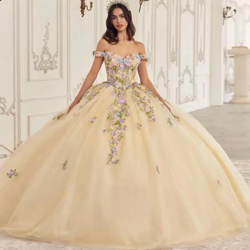 Customized Light Yellow Handmade 3D Floral Quinceanera Dresses for Girls Lacing up Ball Gpwns Vestidos De Quinceanera
Customized Light Yellow Handmade 3D Floral Quinceanera Dresses for Girls Lacing up Ball Gpwns Vestidos De Quinceanera