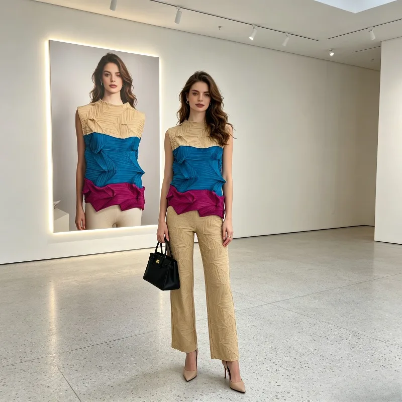 Miyake Zhezhe Fashion Vest T-Shirt for Women Summer New Style Slimming and Age-Reducing Floral Patchwork Sleeveless Casual Top
Miyake Zhezhe Fashion Vest T-Shirt for Women Summer New Style Slimming and Age-Reducing Floral Patchwork Sleeveless Casual Top